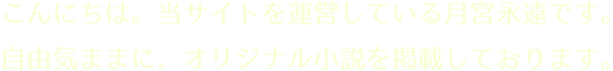 こんにちは。当サイトを運営している月宮永遠です。
自由気ままに、オリジナル小説を掲載しております。